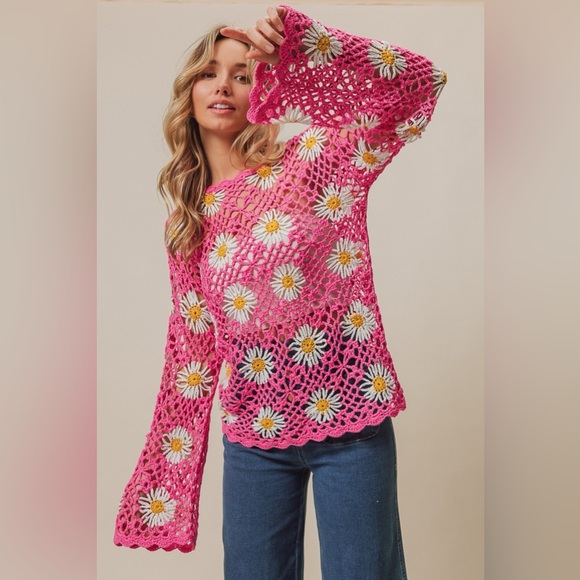 BiBi Floral Crochet Net Lace Cover Up - Picture 2 of 4